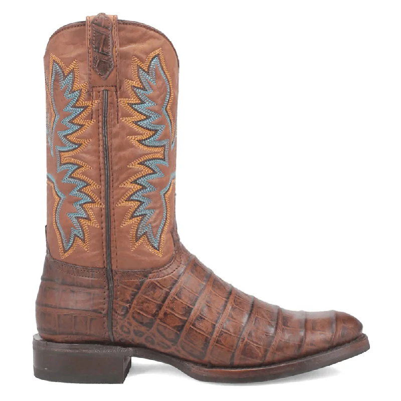 Trail Boss Embroidered Gator Print Round Toe Cowboy Boots