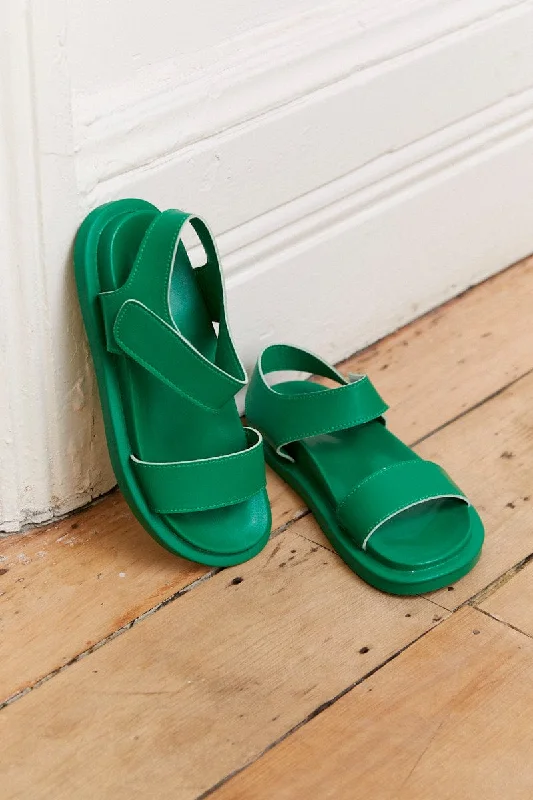 Green Slingback Flat Sandals