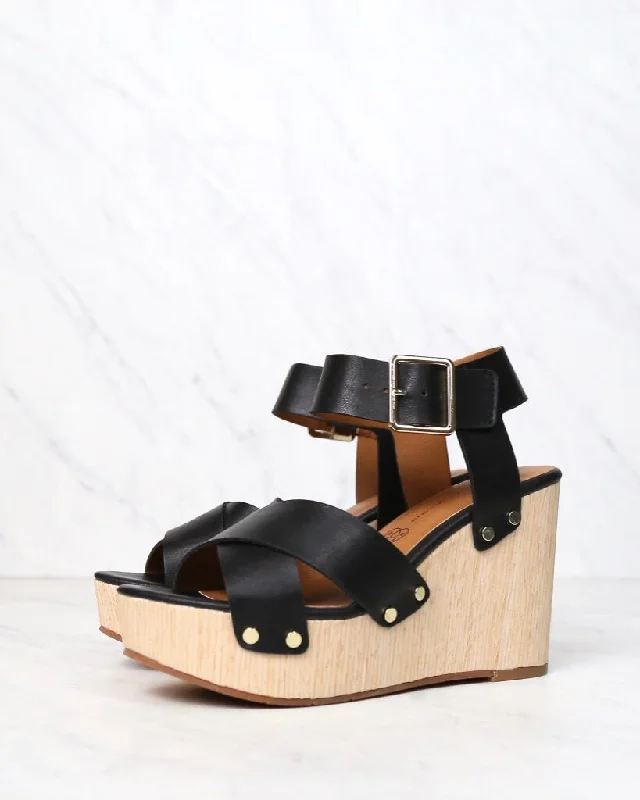 Final Sale - BC Footwear - Teeny Vegan Wedge Sandals - Black