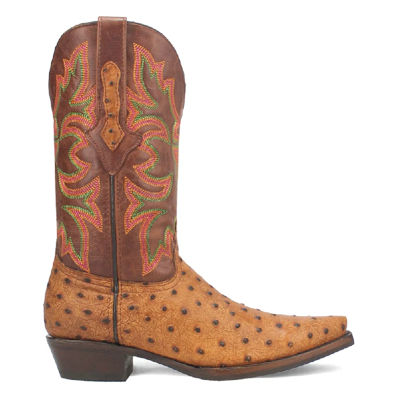 Outlaw Embroidered Ostrich Print Snip Toe Cowboy Boots