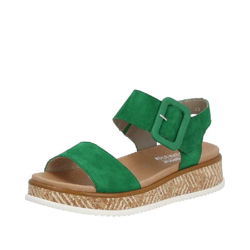 Rieker W0800-52 Ladies Green Suede Touch Fastening Sandals