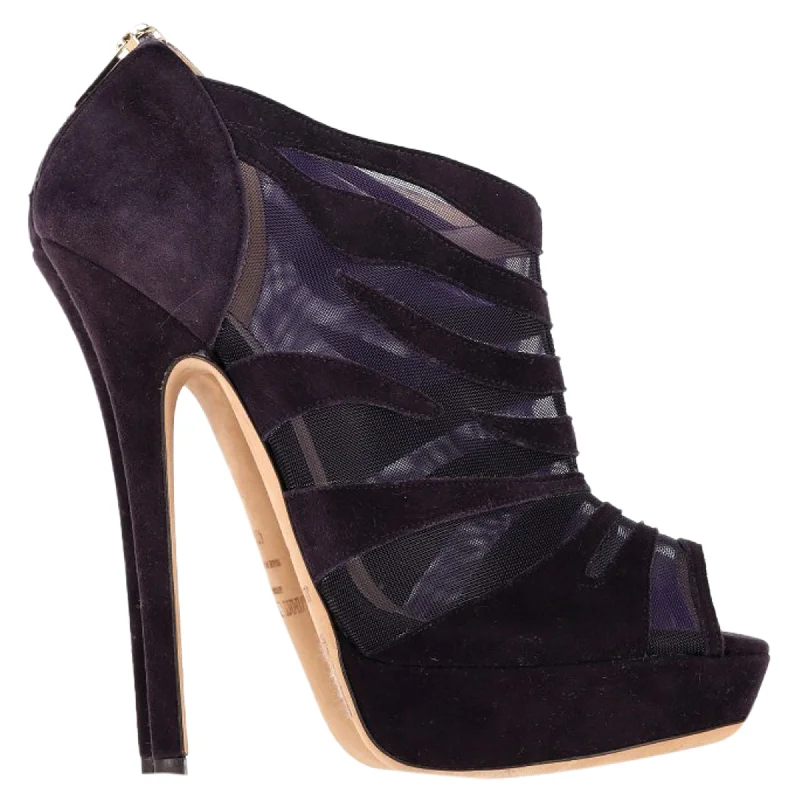 Jimmy Choo Peep-Toe Zipped High-Heeled Pumps in Violet Suede and Mesh