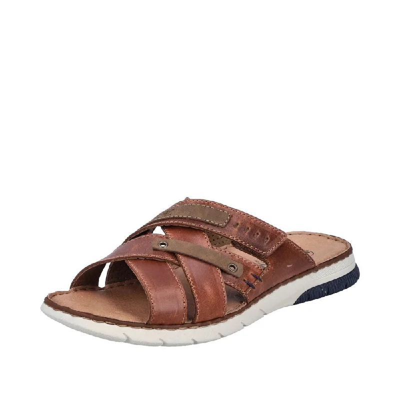 Rieker 25292-24 Mens Cognac Leather Slider Sandals