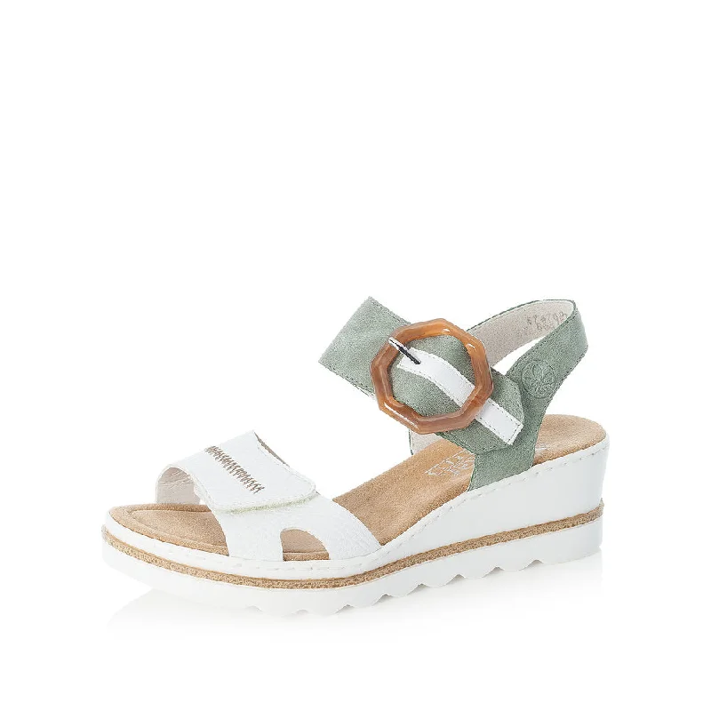 Rieker 67476-81 Ladies White/Mint Wedge Sandals