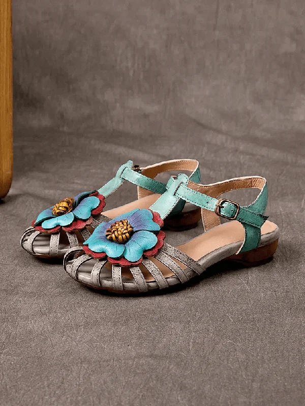 Babakud Women Original Vintage Floral Leather Sandals