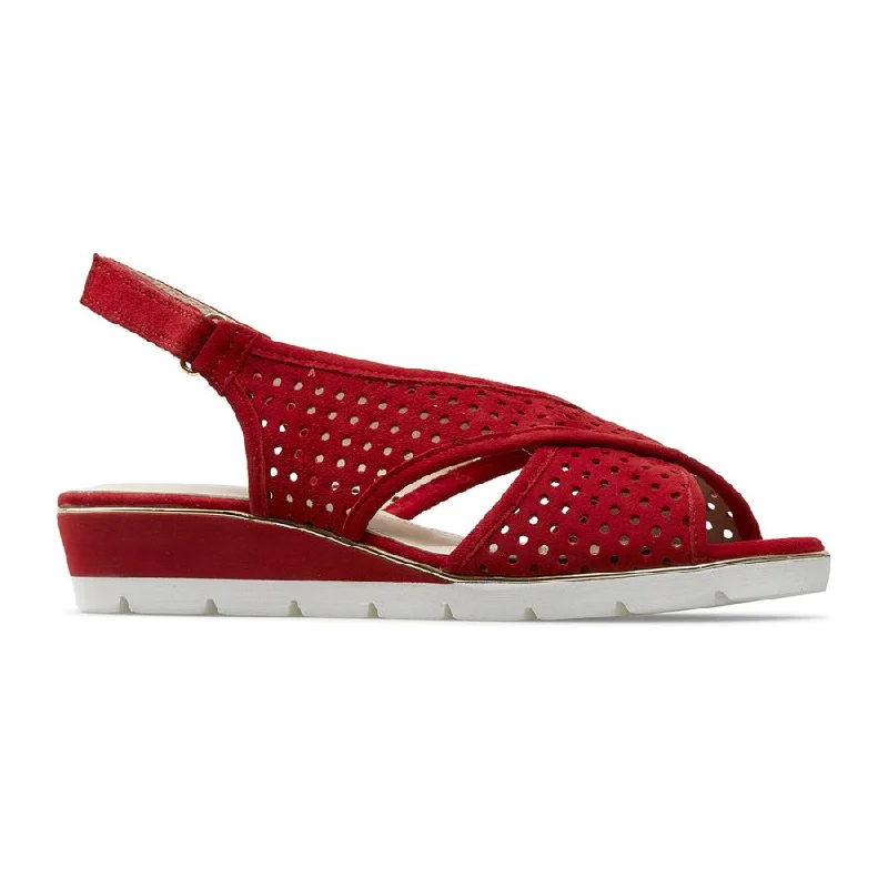 Van Dal Elan Ladies Poppy Red Perforated Suede Slingback Sandals