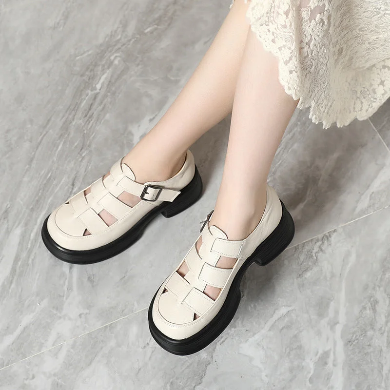 Women Hollow Platform Chunky Heel Sandals