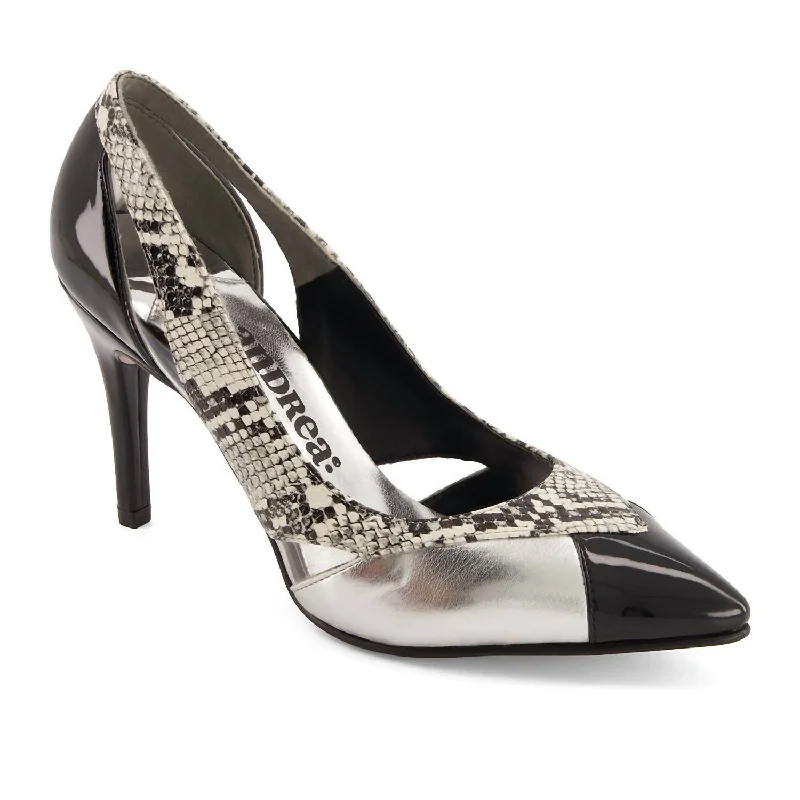 Women's Premium High Heels Python Stilettos Pumps In Silver