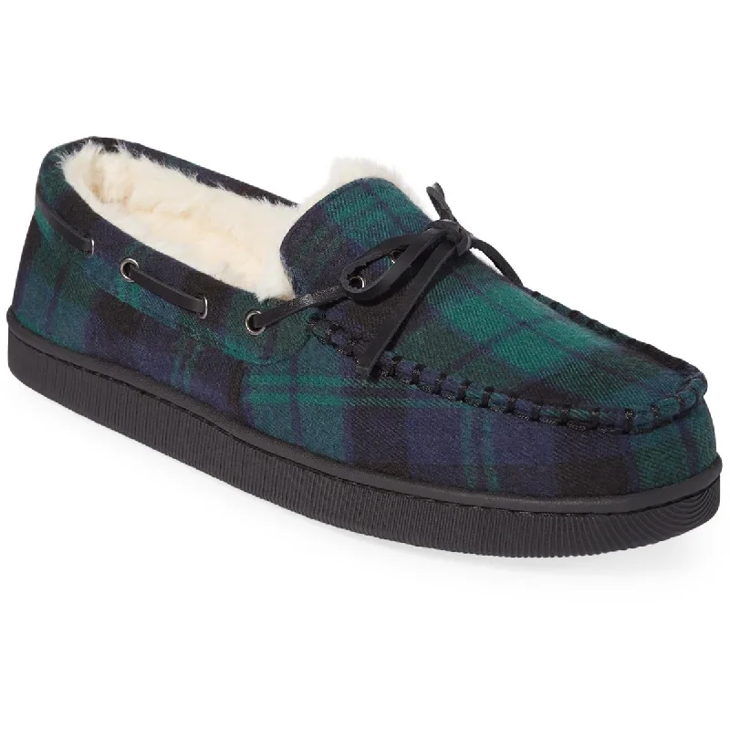 Club Room Mens Flannel Faux Fur Moccasin Slippers