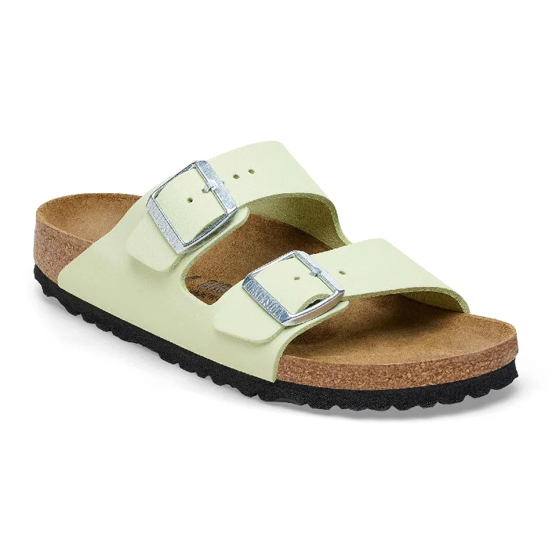 Birkenstock Arizona Leather Ladies Narrow Faded Lime Nubuck Arch Support Buckle Sandals