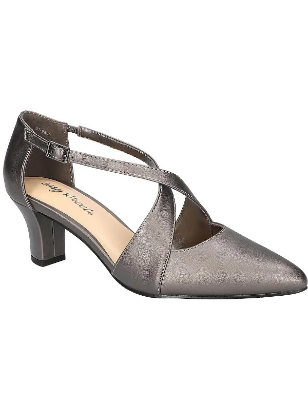 Elegance Womens Block Heel Metallic Pumps