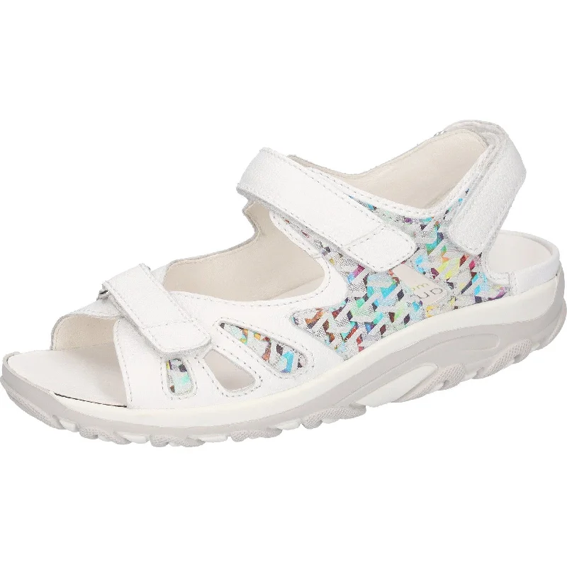 Waldlaufer 448001 233 150 Hanni Ladies White Multi Leather Arch Support Touch Fastening Sandals