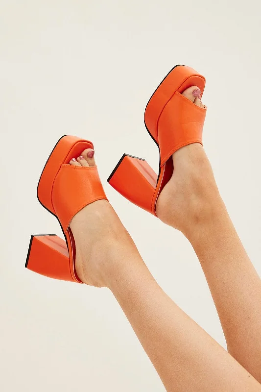 Orange Chunky Platform Mules Sandals