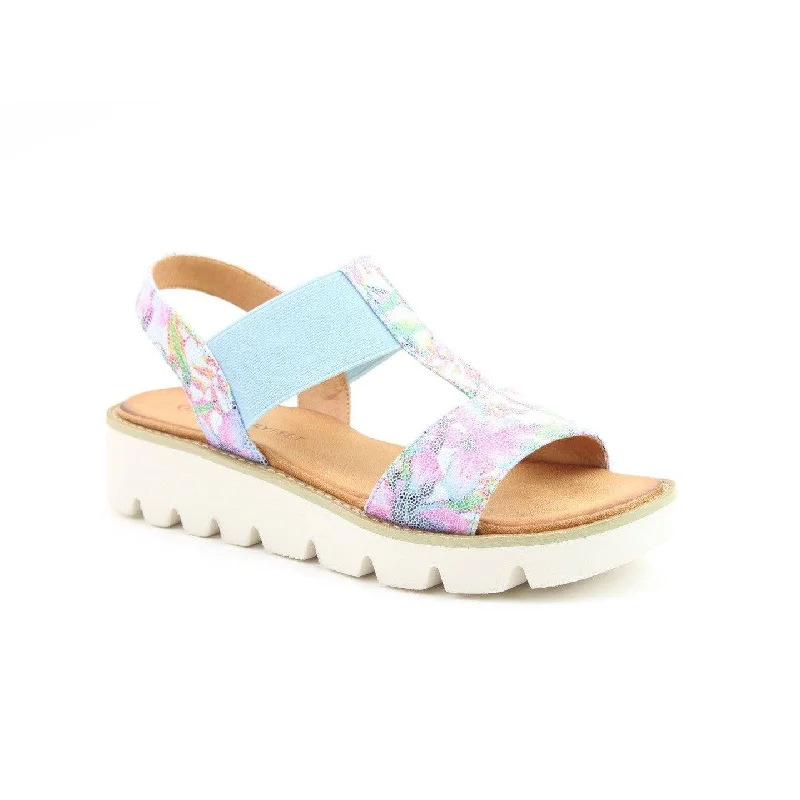 Heavenly Feet Ritz Ladies Floral Blue Vegan Pull On Sandals