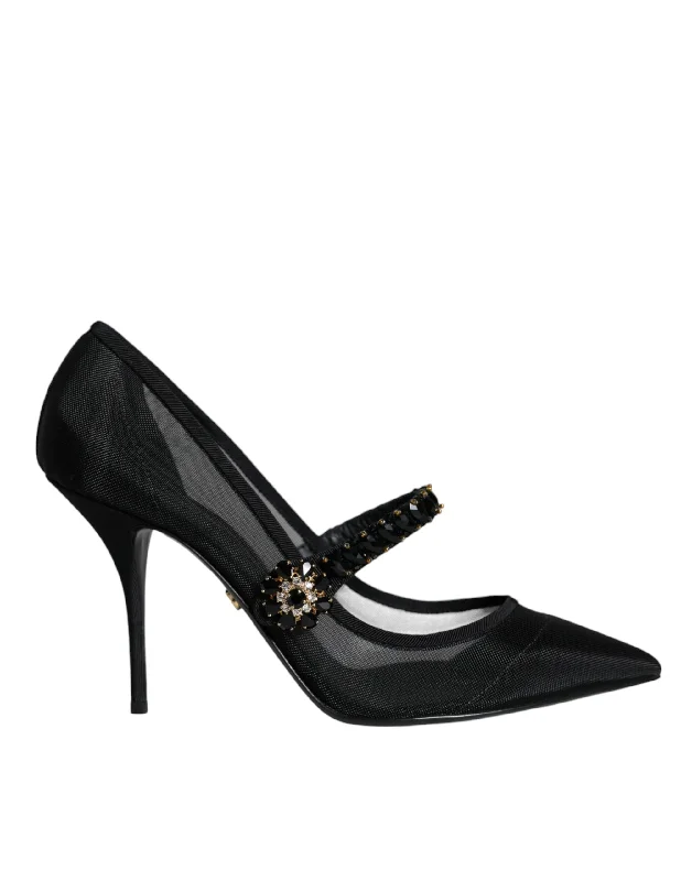 Dolce & Gabbana  Mesh Mary Jane Crystal Heel Pumps Women's Shoes