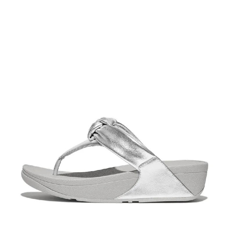 FitFlop HN8-011 Lulu Padded-Knot Ladies Silver Leather & Textile Toe Post Sandals