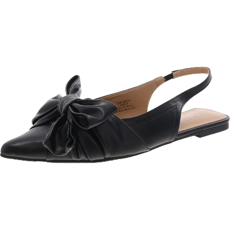 Womens Faux Leather Bow Ballet Flats