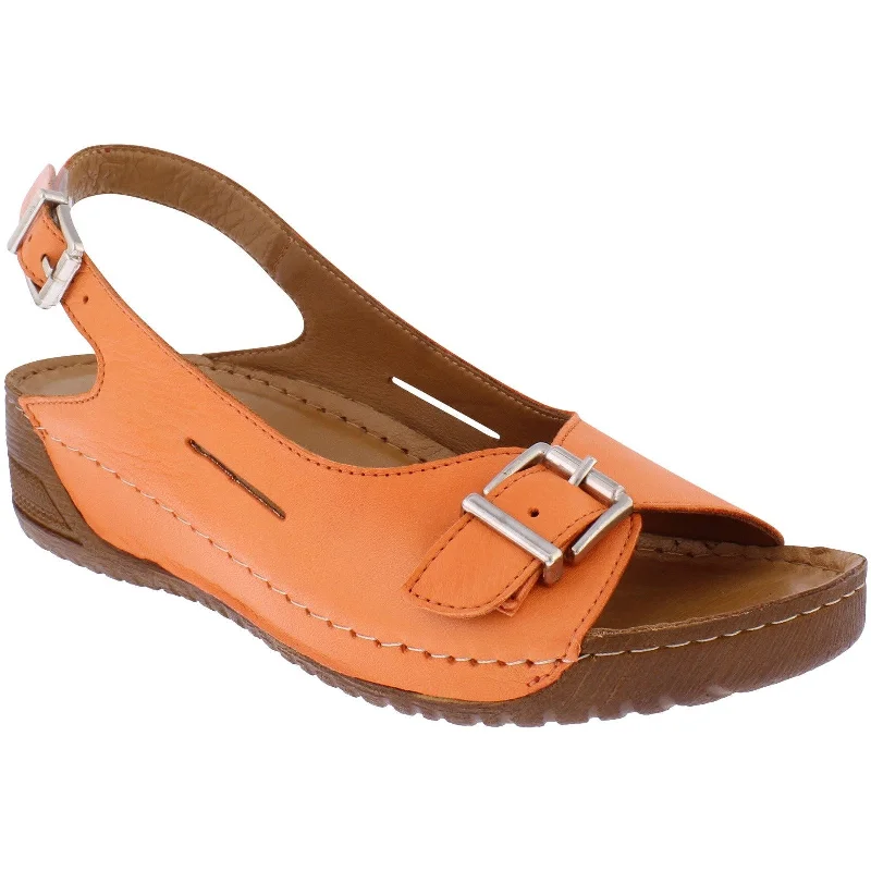 Adesso A7234 Honey Ladies Tangerine Leather Buckle Sandals