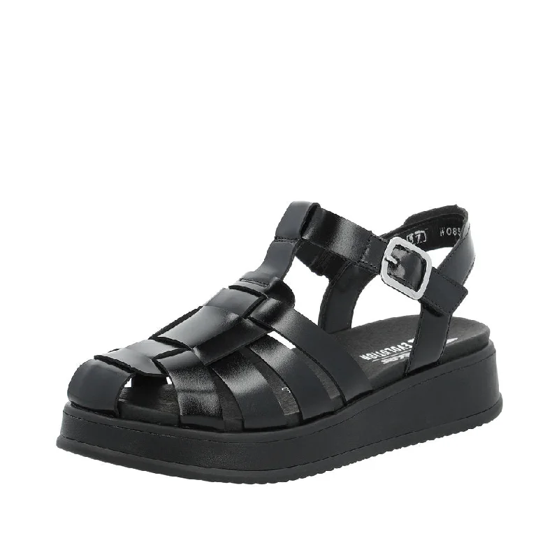 Rieker W0850-00 Ladies Black Leather Touch Fastening Sandals