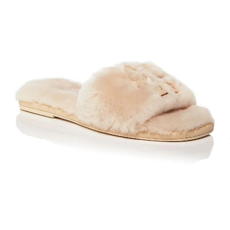 Tory Burch Womens Bombe Miller Slide Sheep Fur Flat Slide Slippers