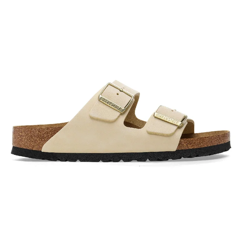 Birkenstock Arizona Leather Ladies Narrow Ecru Nubuck Arch Support Buckle Sandals