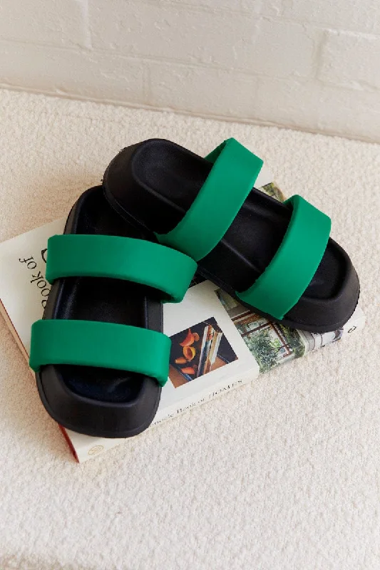 Green Flatform Slide Sandals