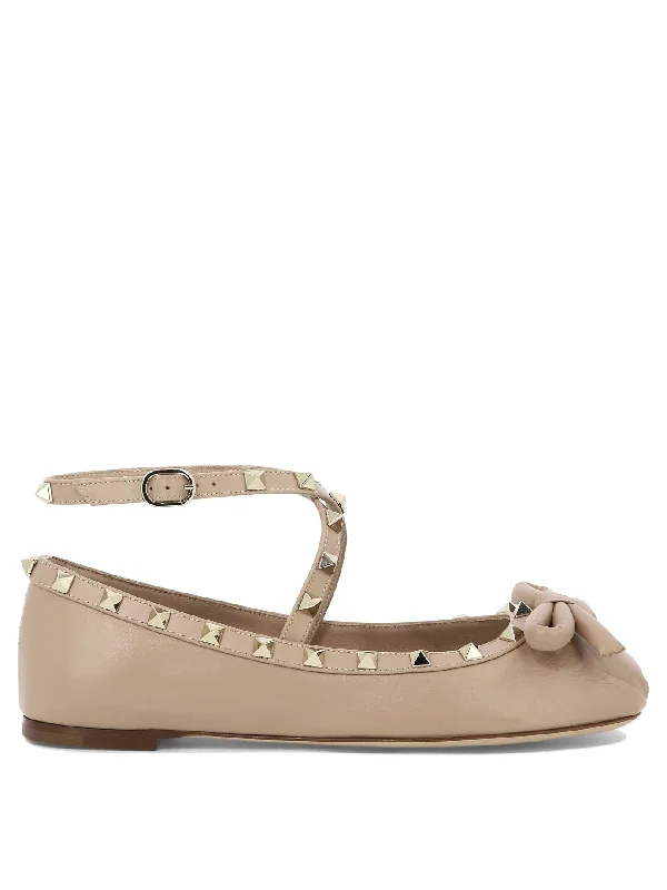 VALENTINO GARAVANI Rockstud Ballet Flats with Adjustable Ankle Strap