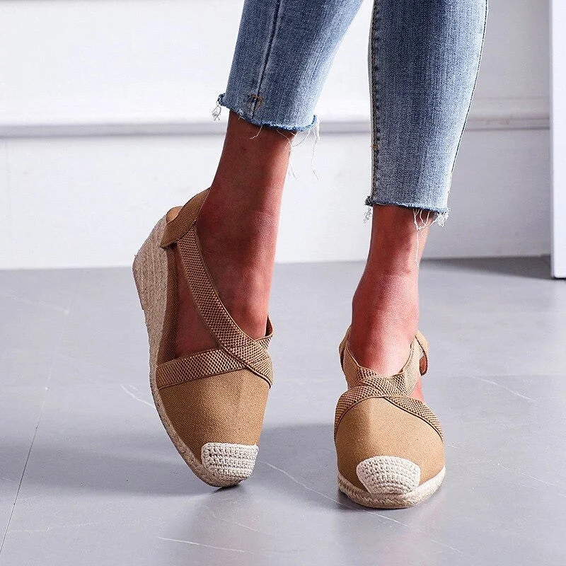 OCW Wedges Women Shoes Closed Toe Espadrille Platform Height Increase Sandals