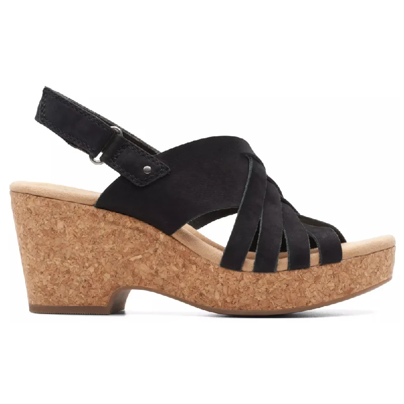 Clarks Giselle Glow Black Nubuck Wedge Sandals (Women's)