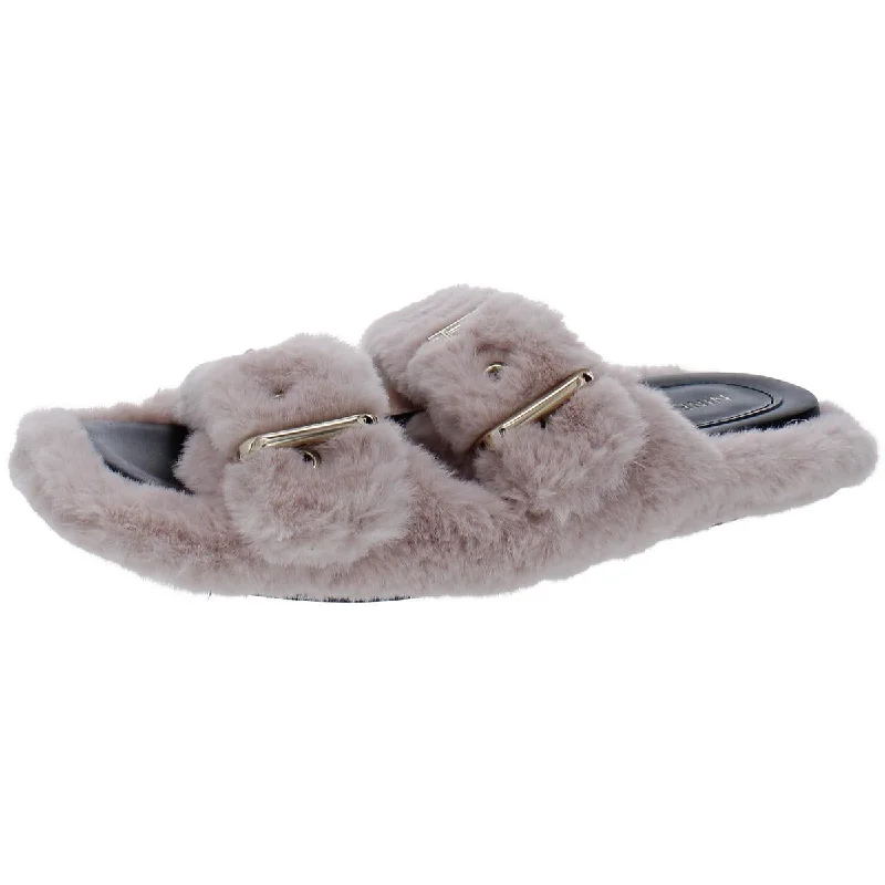 Nine West Womens Faux Fur Cozy Slide Slippers