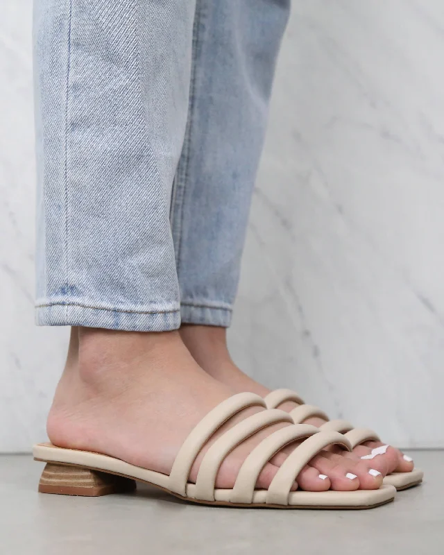 Selena Strappy Square Toe Sandals in Beige