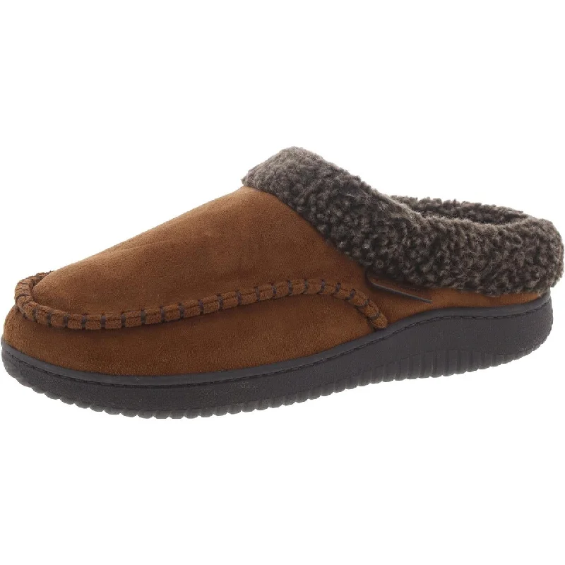 Dearfoams Mens Faux Fur Flat Moccasin Slippers