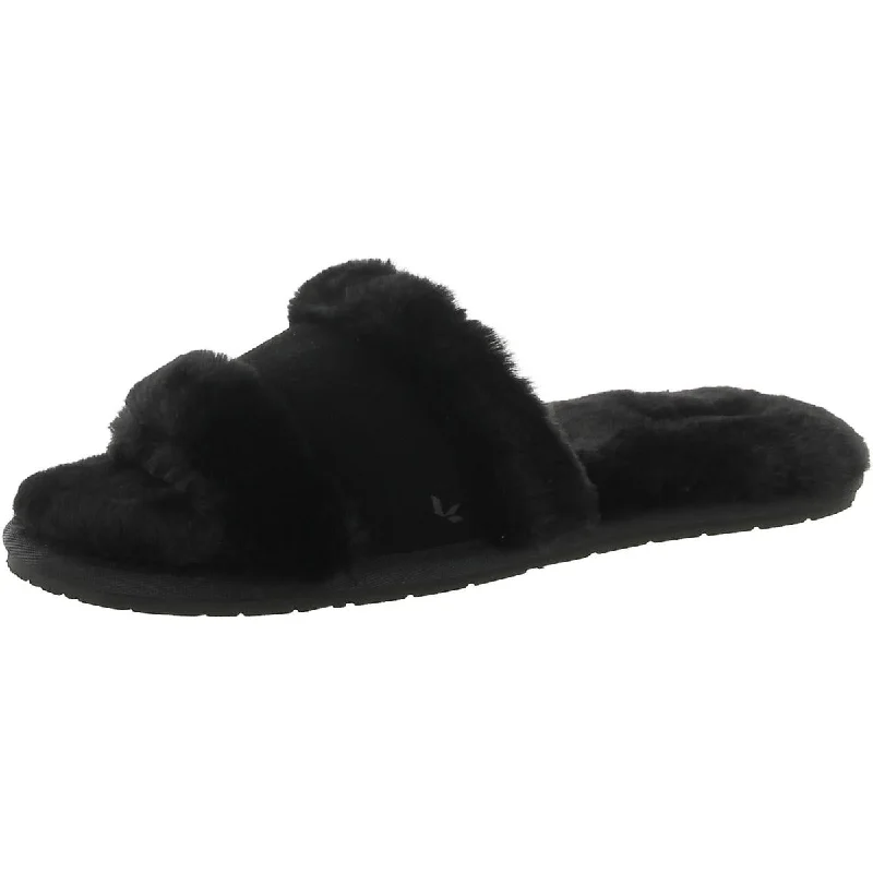 Koolaburra Womens Milo Peep Suede Faux Fur Slide Slippers