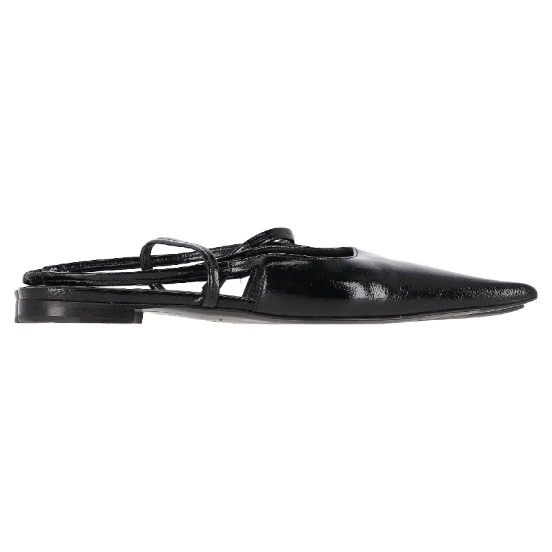 Totême Pointed Slingback Ballet Flats in Black Patent Calf Leather