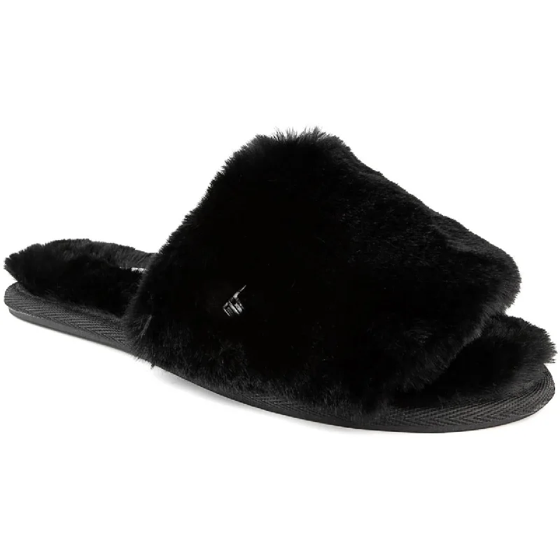 London Fog Womens Lilly Faux Fur Slide Slippers