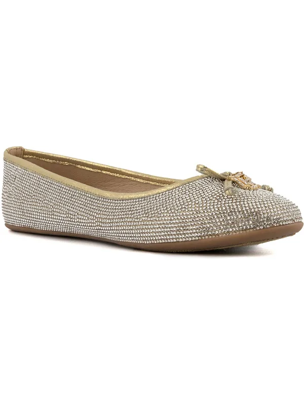 Farrah Womens Metallic Embellished Ballet Flats