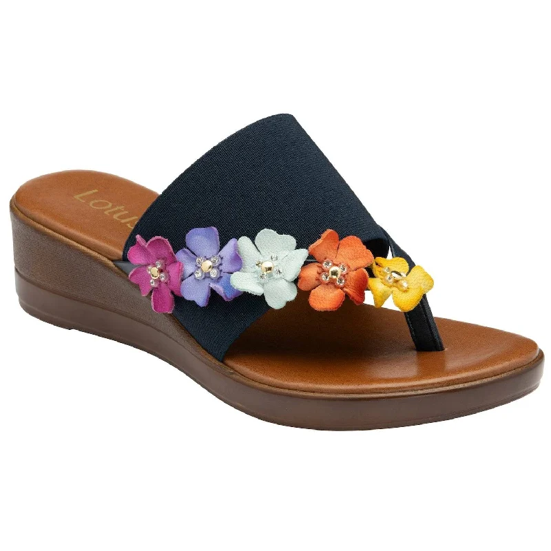 Lotus Carlotta Ladies  Italian Navy Leather & Textile Slip On Sandals