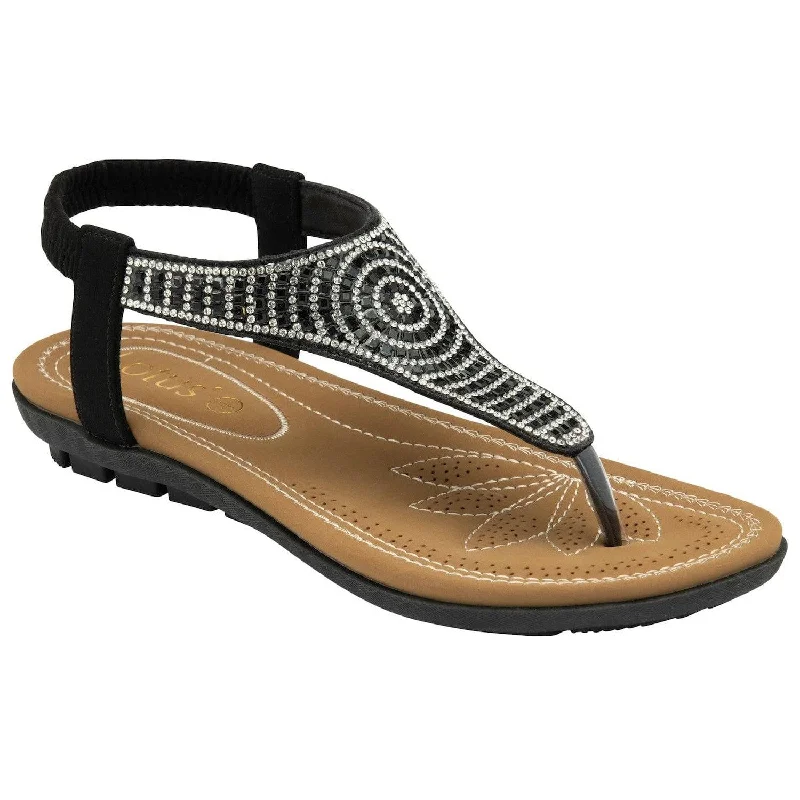 Lotus Aura Ladies Black T-bar Sandals