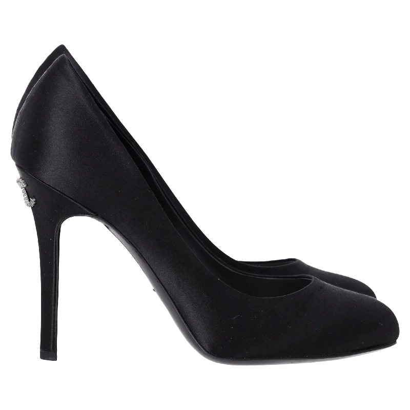 Chanel Back Logo Pumps in Black Satin