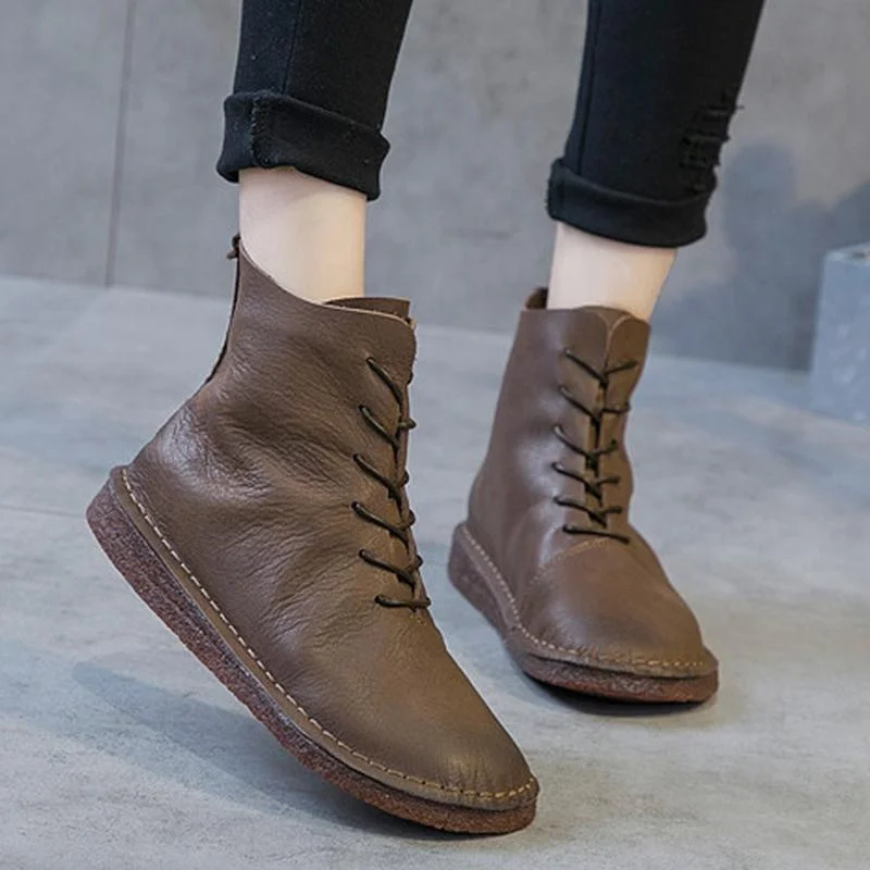 Women Retro Lace Up Handmade Leather Boots