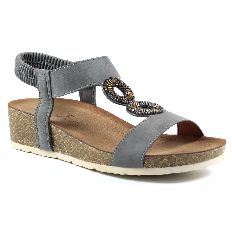 Lunar Barwell JLH359 Ladies Grey Pull On Sandals