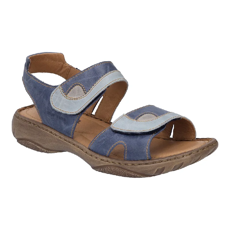 Josef Seibel Debra Ladies Blue Kombi Leather Rip Tape Sandals