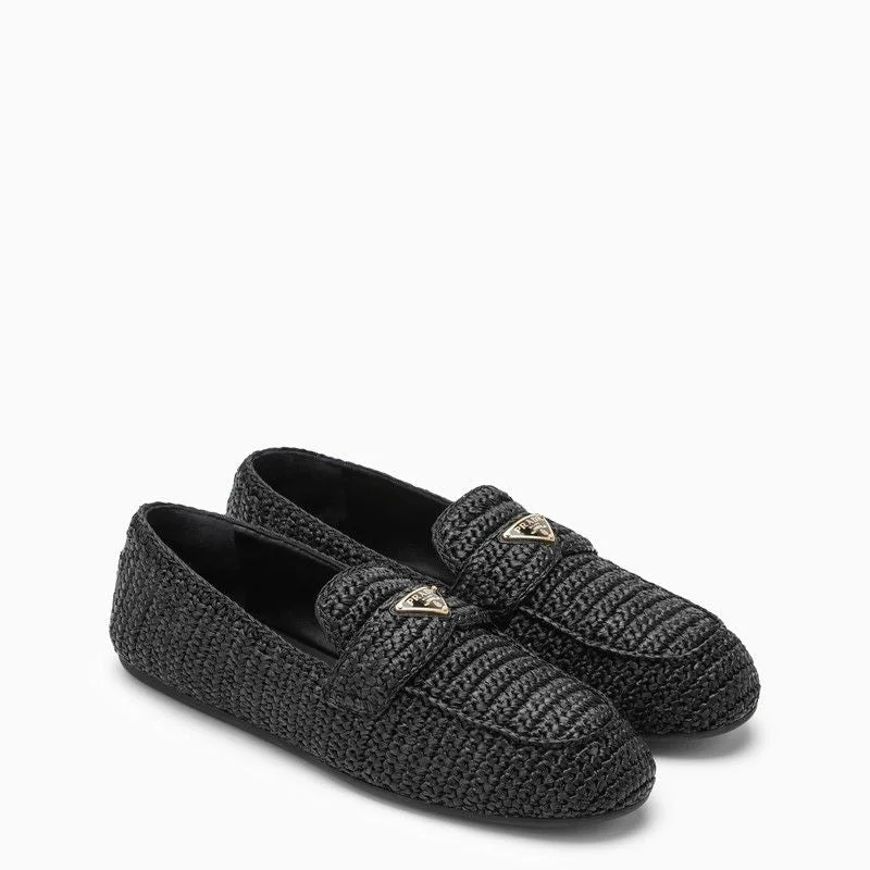 PRADA Raffia Loafer with Logo Triangle