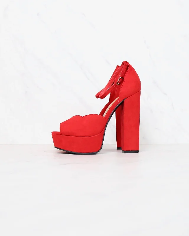 Red Suede Ankle Strap High Heel Sandals