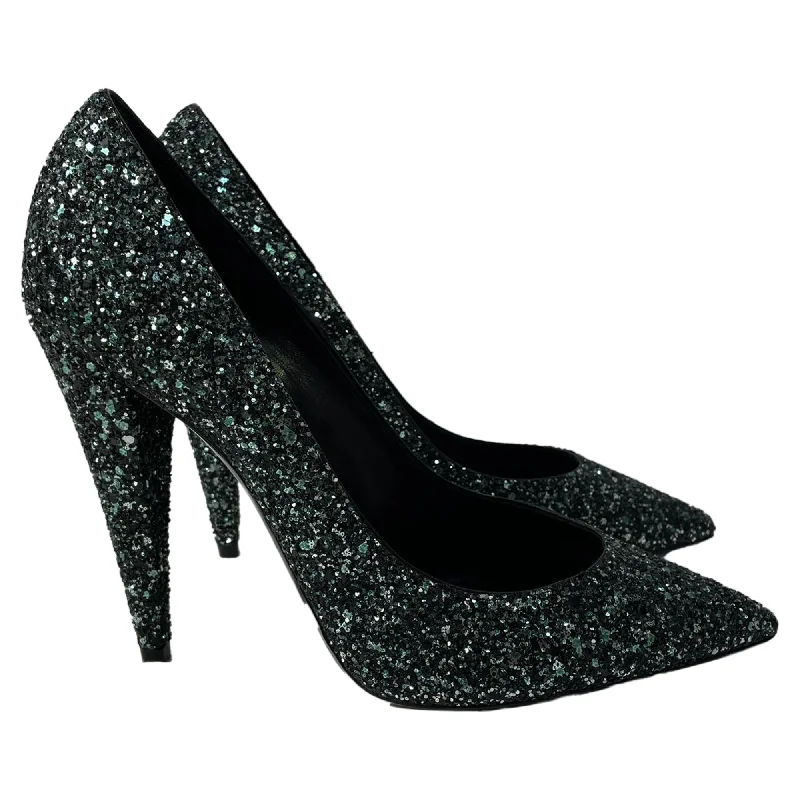 Saint Laurent Era 110 Pumps in Black Glitter