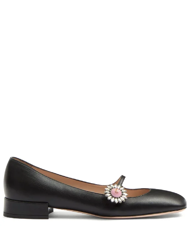 VALENTINO GARAVANI Leather Mary Jane Ballet Flats with Crystal Embellishments