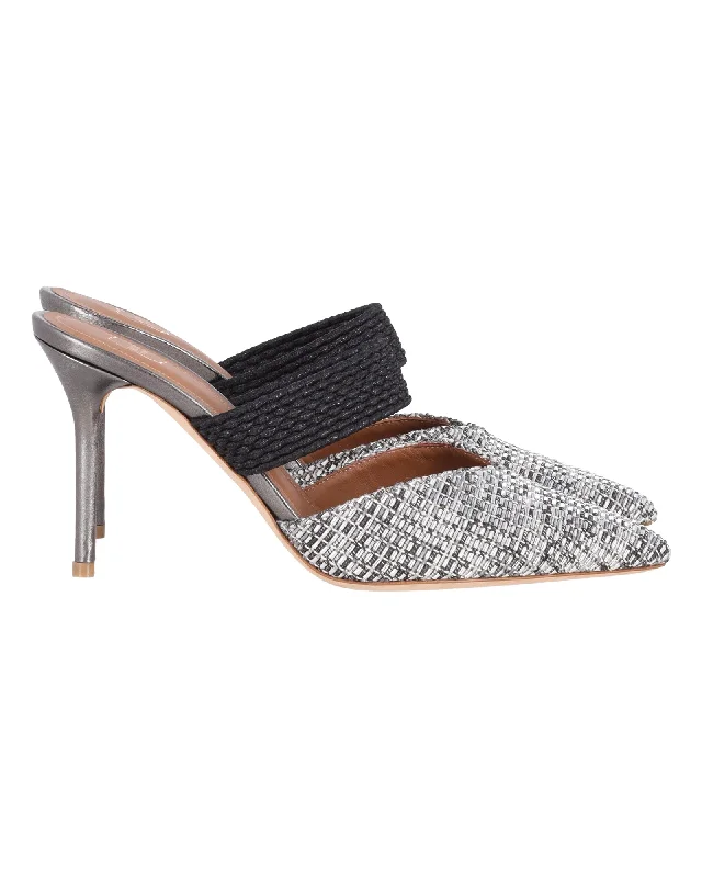 Malone Souliers Maisie Woven Pointed Toe Mule Pumps in Silver Nylon